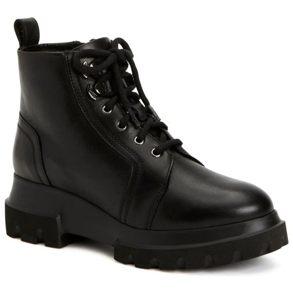 AQUATALIA KACY WEATHERPROOF LEATHER HIKER BOOT BLACK PLATFORM 9.5 (P17)